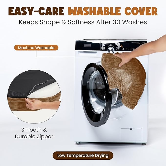 Orthopedic Dog Bed for Large Dogs, Removable Washable Cover, Memory Foam Indestructible Pet Couch for Big Dogs, Sturdy and Cozy Round Bed with Bolstered Sides, Durable Crate Bed, Camel