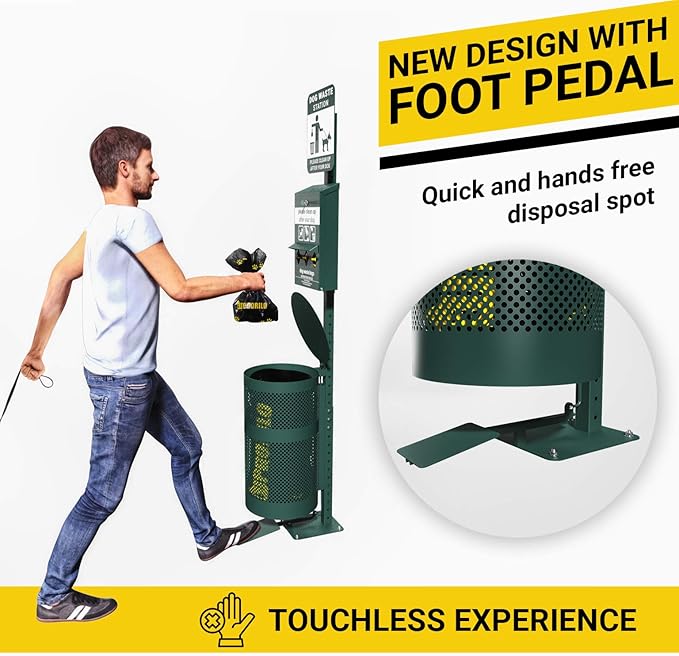 Pet Waste Station with Pedal - Includes 600 Roll Bags & 50 Can Liners - Glow in the Dark Dog Waste Station with Dog Poop Sign, Bag Dispenser, Hand Sanitizer Bottle & Outdoor Trash Can with Lid