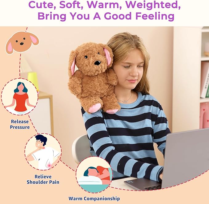 Ditucu Original Golden Retriever Microwavable Weighted Stuffed Animal Heated Dog Plush for Warmth Comfort Period Cramps Pain Plushies Toys Gifts for Kids Adults Dark Brown 9 inch