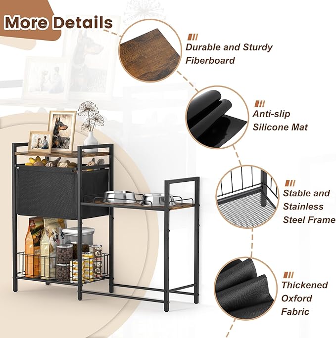 Elevated Dog Feeding Station, Stand with Toy Bin, Food & Water Bowl, Lifted Dog Bowl Holder Cabinet with Pet Storage Organizer for XLarge & Medium Dogs