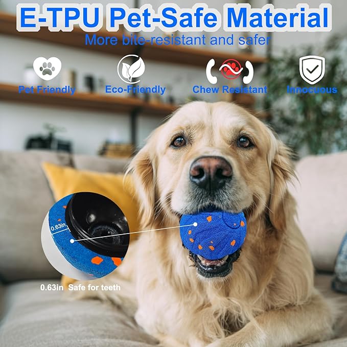 Interactive Dog Ball, Automatic Moving Interactive Dog Toys, Wicked Balls, E-TPU Vibrating Dogs Ball for Medium and Large Dogs, IP54 Waterproof, USB Rechargeable (Blue)