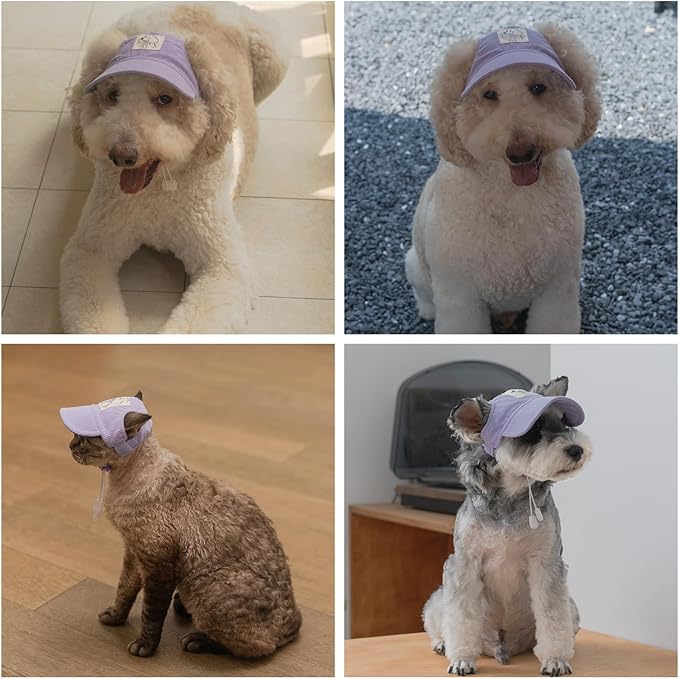 Pet Dog Baseball Cap, Cat Hat, Cat Dog Sun Cap with Ear Holes, Adjustable Puppy Outdoor Sun Hat (Purple, Small)