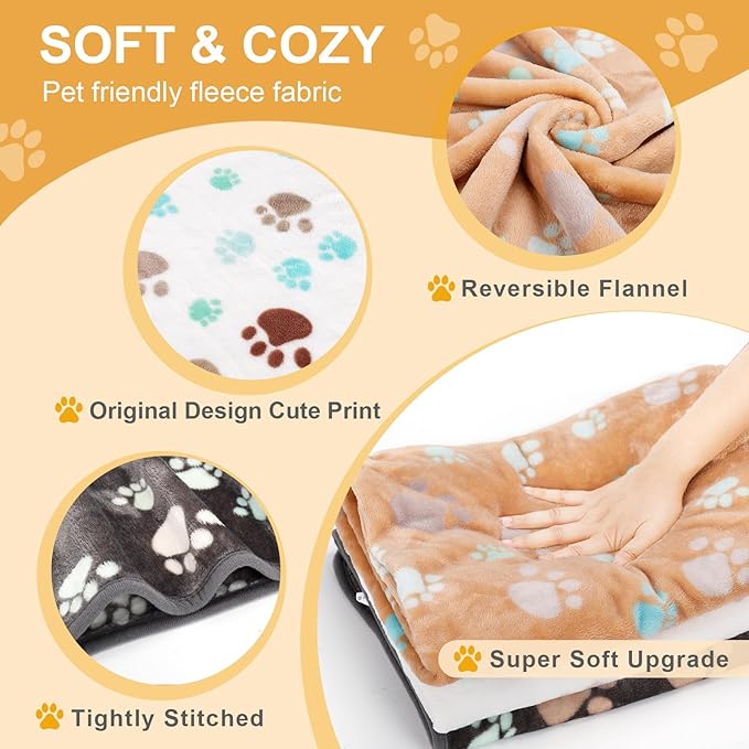 Dog Blanket for Large Dogs 3 Pack Dog Cat Flannel Blankets Washable Soft Pet Throw Cover for Kennel Crate Bed Cute Paw Pattern Pet Blanket Grey/White/Brown 41" x 31"