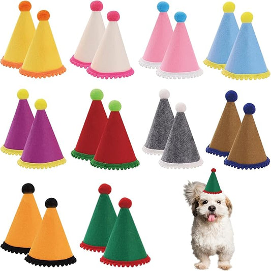 Dog Birthday Hat Set for Small Medium Dogs Cat Puppies, Mini Party Hat with Adjustable Headbands, Cute Pet Hat with Pompons for Birthday Christmas Party Decoration Accessories (Mini 2.5 inch 20pcs)