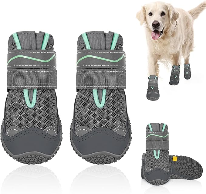 SlowTon Dog Shoes for Large Small Medium Dogs - Breathable Dog Boots for Summer Hot Pavement, Paw Protector for Outdoor Walking Winter Snow, Anti-Slip Rubber Dog Booties for Hardwood Floor (GY, 5)