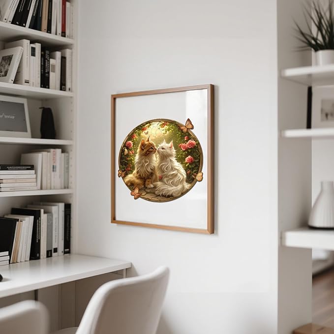 Wooden Puzzle - Couple Cat Wood Puzzles Adult - Unique Animal Shape Wood Jigsaw Puzzles - Birthday Gifts for Cat Puzzle Lovers, Family (11.4 * 11.3in-200 Pieces)