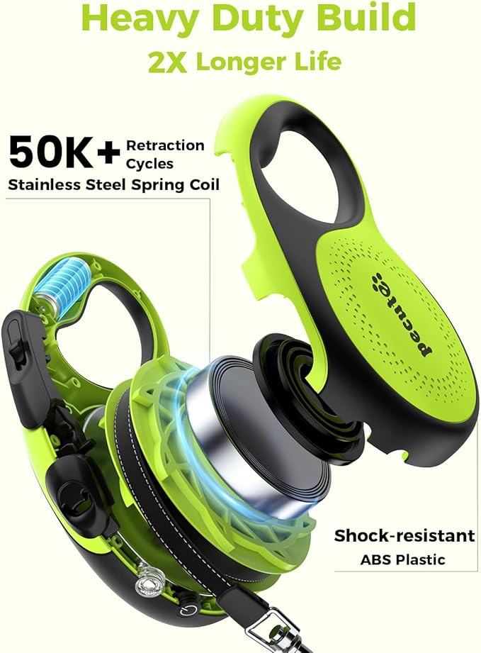 Retractable Dog Leash with Light, 16.4 ft Retractable Pet Leash with Anti-Slip Soft Grip, 360° Tangle-Free, One-Button Control, Reflective Leashes for Small Medium Dog Up to 66 lbs