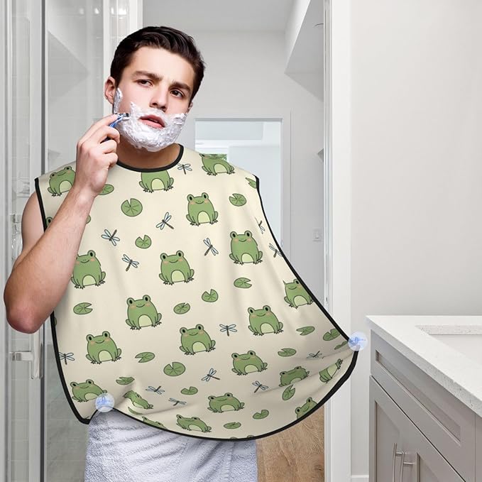 Ultimate Shaving Bib, Beard Trimming Apron with Hair Catcher, Green Frog Animal Cute Frogs