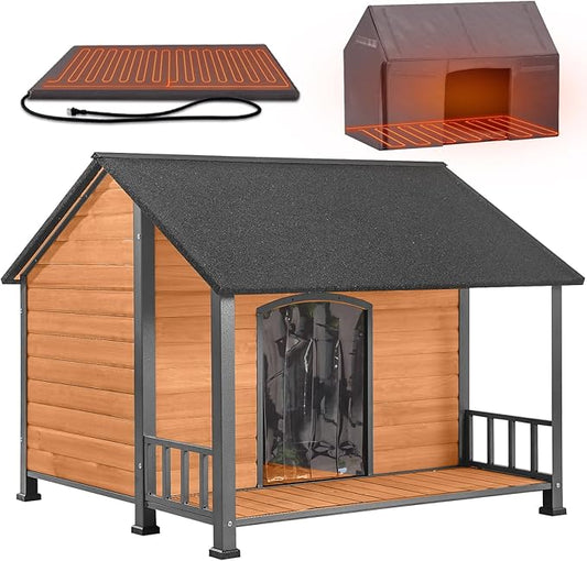 GUTINNEEN Heated Dog House for Outside Large Insulated Dog House Outdoor with Safe Heated Pad, Chew-Proof Metal Frame and Insulated Liner for Medium to Large Dogs, 44.5" L x 45" W x 35" H