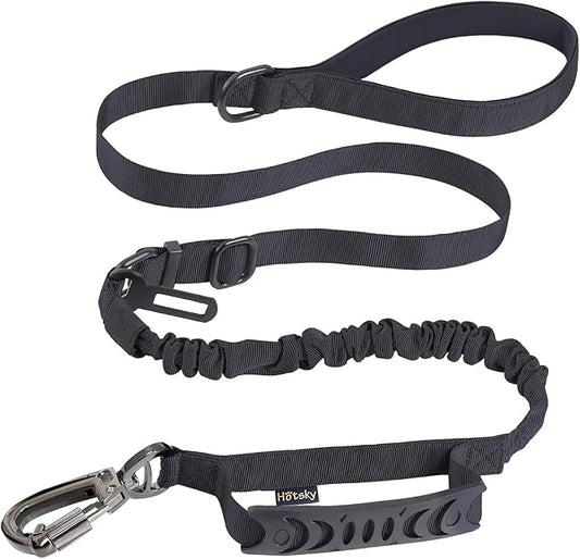 Hotsky Tactical Dog Leash Heavy Duty for Medium Large Dogs That Pull,4-6Ft Strong Bungee Shock Absorbing No Pull Dog Leash with Padded Double Handle and Car Seatbelt,Black