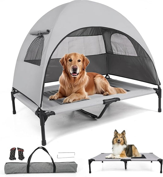 Elevated Outdoor Dog Bed with Canopy – Cooling Camping Tent, Removable Shade, Off-Ground Cot, Medium
