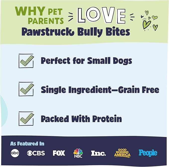 Pawstruck Natural 1–4" Bully Stick Bites for Small Dogs and Puppies – Single Ingredient, Digestible, Rawhide-Free, High-Protein Chew Treat Bones – 8 oz Bag – Packaging May Vary