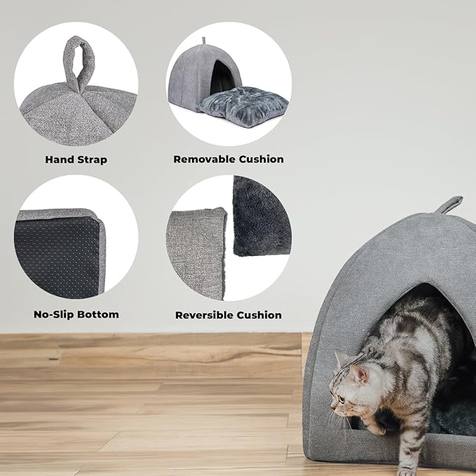 Best Pet Supplies Dog House Bed Crate Mat Tent Indoor Round Soft Plush for Small, Medium, and Large Breeds - Gray, 16 x 16 x H:16"