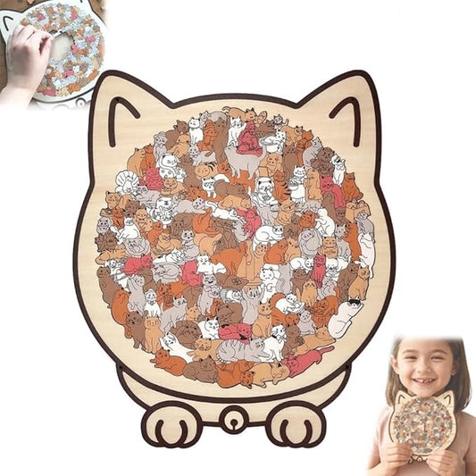 135-Piece Morandi Cat Shaped Wood Puzzle, Cute Cat Shaped Wooden Jigsaw Puzzle, Unique Framed Cats Outlines Jigsaw