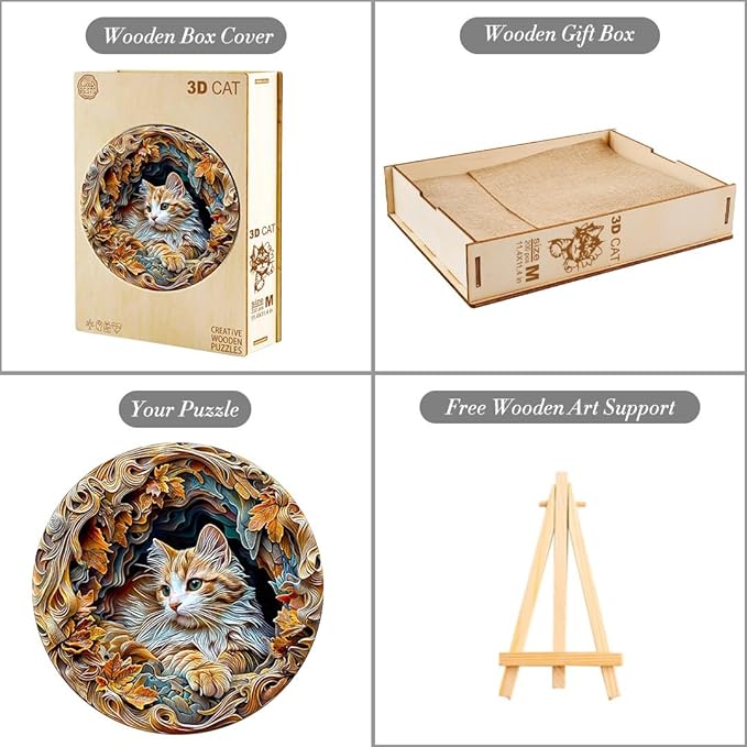 KAAYEE Wooden Puzzles for Adults, 3D Cat 100 Piece Unique Animal Shape Puzzle, Cat Wood Puzzle for Adults, Creative Gifts for Friends/Family, Home Decor(8.5 * 8.5in)