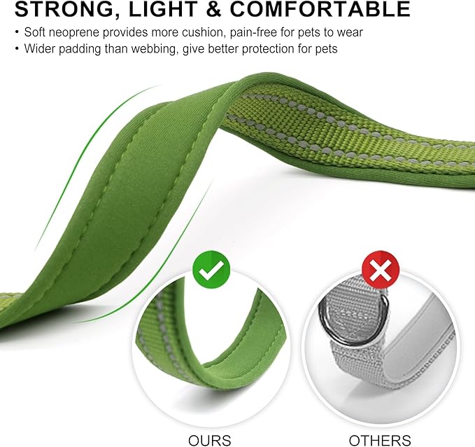 azuza Reflective Dog Collar, Soft Neoprene Padded Pet Collar with ID Tag Ring, Adjustable for Medium Dogs,Army Green,M