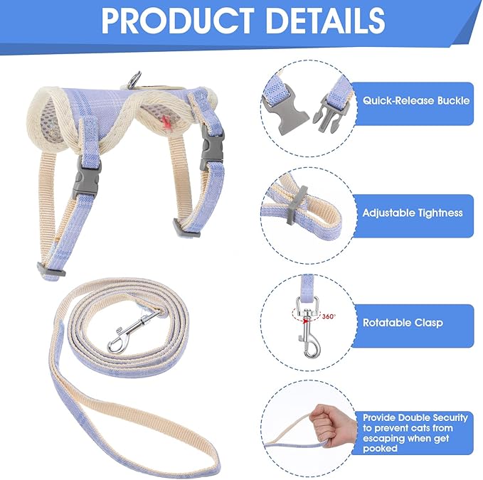 TIESOME Cat Harness and Leash Set, Adjustable Gradient Kitten Harness Escape Proof Harness with Leash for Kitty Outdoor Walking (Bear)