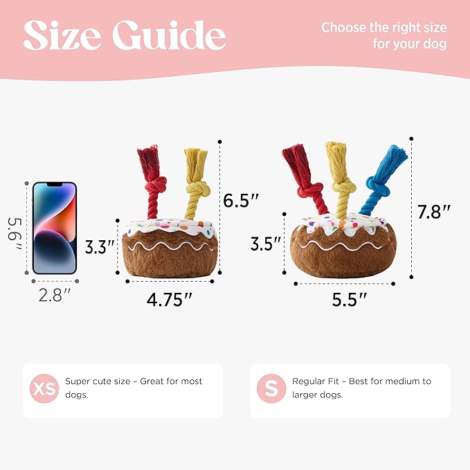 LE SURE Dog Birthday Cake Toy - Cute Dog Birthday Cake Squeaky Toy with Interactive Tug Rope, Interactive Chew Toy for Puppy Birthday Party & Daily Play, XSmall, Milk Chocolate