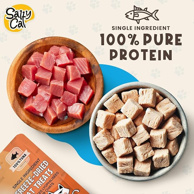 Salty Cat Freeze Dried Cat Treats, 100% Real Tuna Freeze Dried Cat Food for Freshness, Single Ingredient & Grain Free Kitten Treats, Nutrient Rich, 10g (12 Pack)