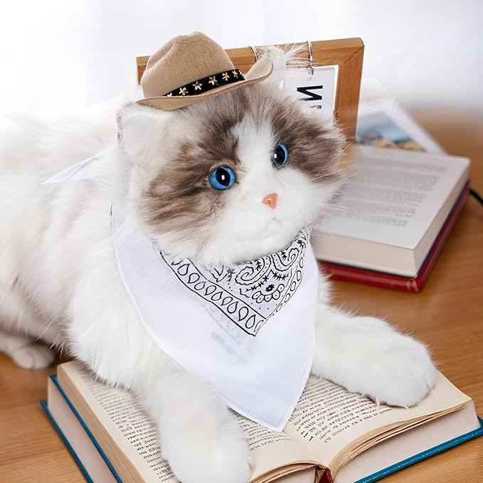 Pet Cowboy Costume Halloween Costumes for Small Pet Dogs Cat Cowboy Hat with Bandana Scarf Set Party Accessories﻿ (Khaki, Small)