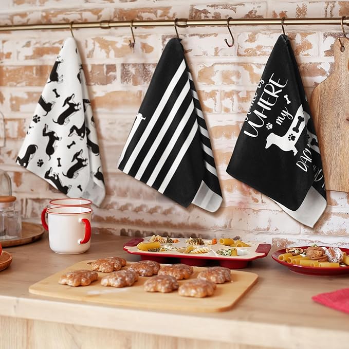 TecUnite 6 Pcs Dachshund Kitchen Towels Set Funny Long Dog Dishtowels Cute Dachshund Absorbent Decorative Hand Tea Towels for Cleaning Drying Women Mom Dog Lovers Housewarming Gifts Decor