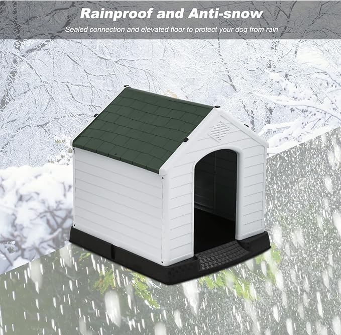 FDW Dog House Indoor Outdoor Durable Ventilate Waterproof Pet Plastic Dog House for Small Medium Large Dogs Insulated Puppy Shelter Kennel Crate with Air Vents and Elevated Floor