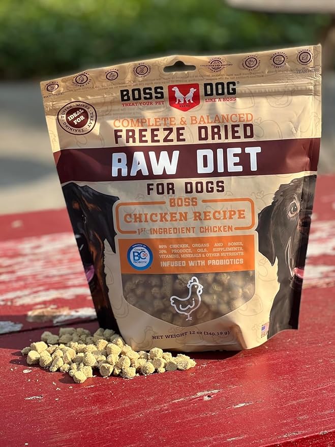 Boss Dog Complete & Balanced Freeze Dried Raw Diet for Dogs, Chicken Recipe, 12 oz Bag (Bag of 2)