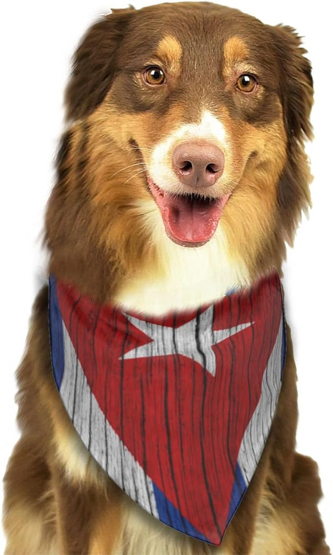 Wooden Texture Cuban Flag Dog Bandana Scarf Triangle Bibs Pet Accessories Cat Kerchief