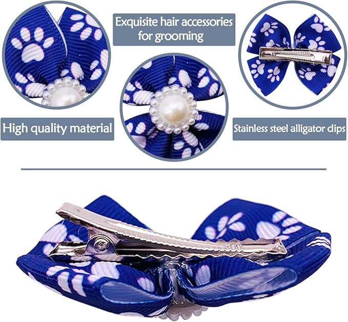 PET SHOW 20pcs Dog Hair Bows with Alligator Clips for Small Medium Dogs Bowknot Hair Clips Cat Puppy Yorkshire Grooming Hair Accessories Assorted (Paw Bone Printed)