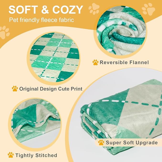 Premium Soft Dog Blanket - Brown Flannel Fleece - Paw Print - Small/Medium Dog, Puppy & Kitten,Green