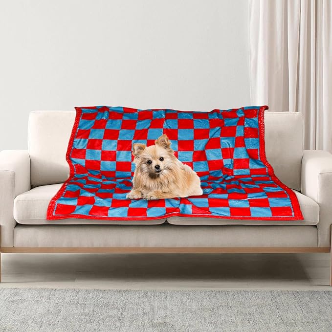 Premium Soft Dog Blanket, with Flannel Red Blue Cute Paw Print,43 * 30 inches, Cat Blanket Puppy Supplies Dog Products Stuff Essentials