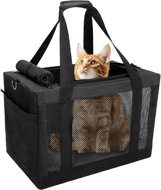 Soft Side Pet Carrier Bag with Shoulder Strap, Breathable Collapsible Mesh Cat Carrier for Cats and Dogs, TSA Airline Approved Travel Pet Carriers