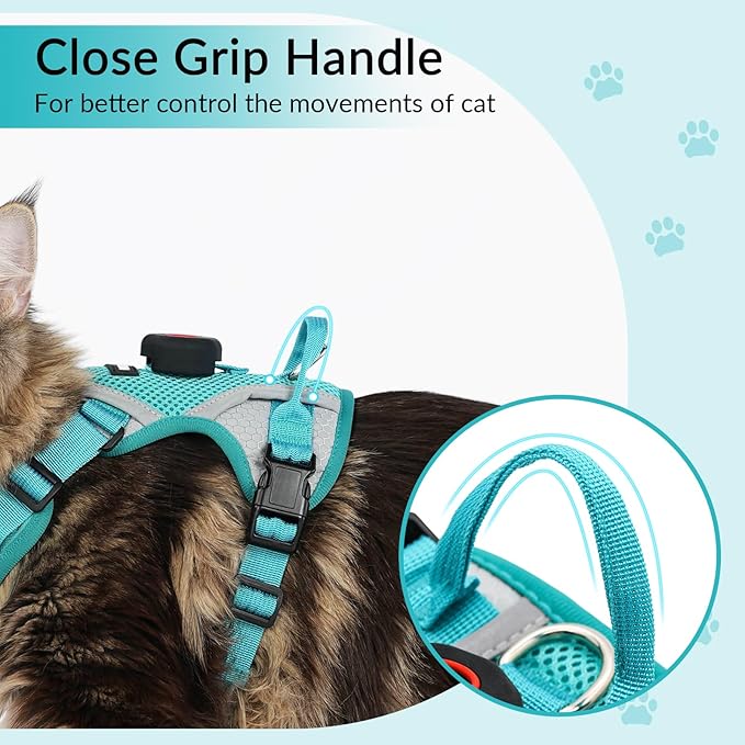 Cat Harness and Leash Set with AirTag Holder: Upgraded Escape Proof Vest with Lead for Small Dog Puppy Large Cat Walking，Soft Breathable Mesh Coat with Reflective Strip (Green, L)