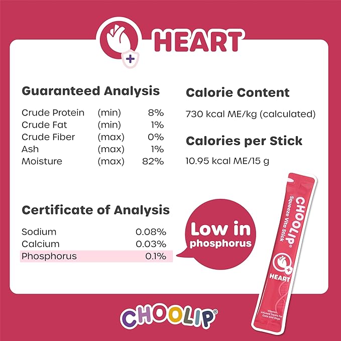 Choolip Squeeze Vita Stick Lickable Cat & Dog Treats – 14 Sticks (2×7 Value Bundle) Heart Support, Creamy Grain-Free Puree with Omega 3, Taurine, L-Carnitine & CoQ10 for Cardiovascular Health & Energy