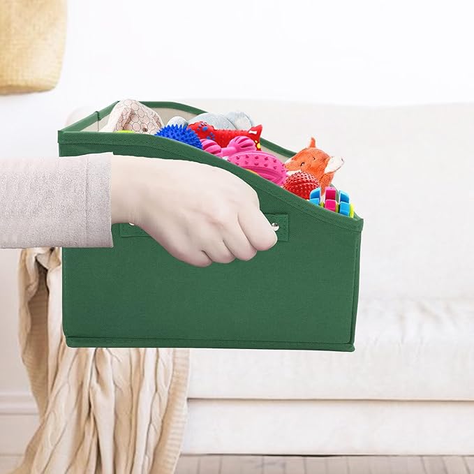 Large Dog Toy Basket Collapsible Pet Toy Box Fabric Trapezoid Dog Toy Bin Storage for organizing pet Toys/Blankets/leashes/Rope Toys/Clothing-Can be Personalized-Green
