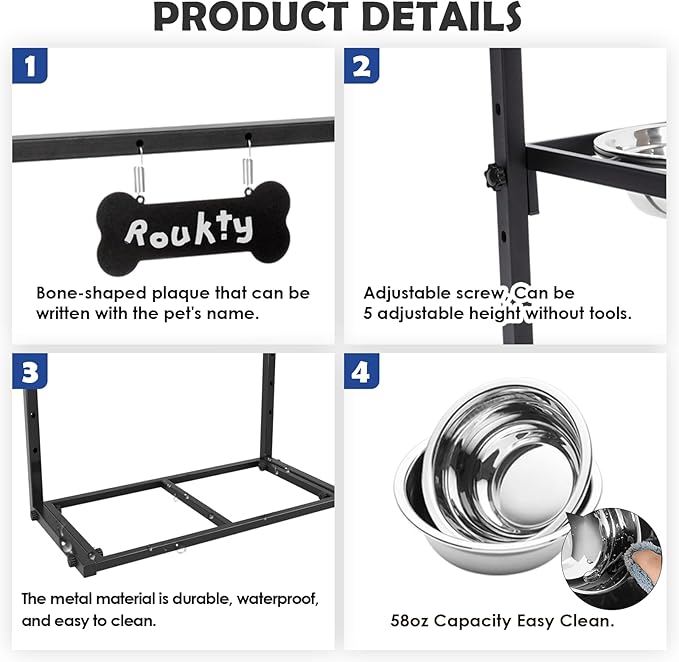 Elevated Dog Bowls for Dogs,Raised Dog Bowl Stand with Two 1700ML Stainless Steel Bowls, Adjustable Tall Dog Food Water Bowls