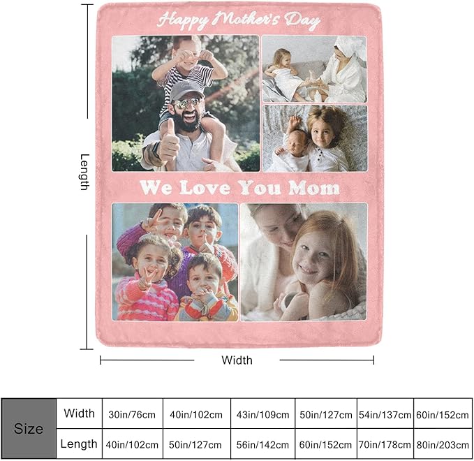 Custom Blanket for MOM, Customizable with Photo Pictures Collage Mother's Day Blankets Gift for Mother, Grandma, Family, Lover, Wife, Sisters, Personalized Customized Women Throws Souvenir