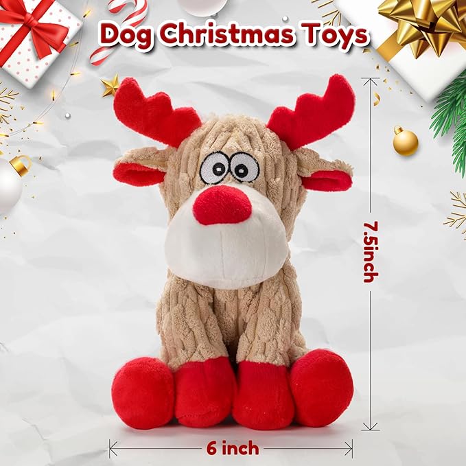 Dog Christmas Toys, Plush Chew Toys for Large Dogs, Funny Reindeer Squeaky Dog Toy with Crinkle Paper, Gifts for Dogs, Plsuh Dog Toy for Small, Middle, Large Breed, Interactive Pet Toys