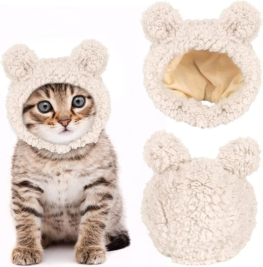 JOICEE Cute Cat Costume - Warm Bear Hat for Small Pets, Adjustable Soft Headwear for Cats & Puppies