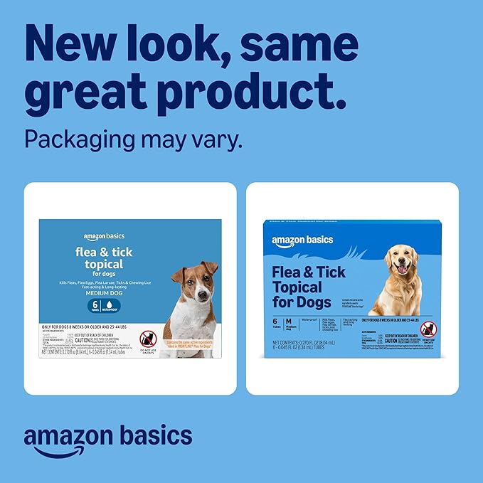 Amazon Basics Flea and Tick Topical Treatment for Medium Dogs (23-44 Pounds), 6 Count, Packaging May Vary