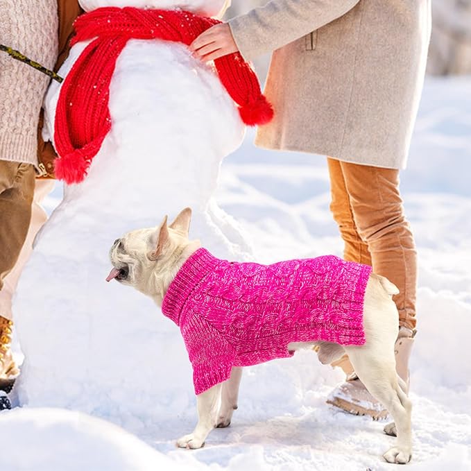 KOOLTAIL Dog Sweater for Large Medium Small Dogs, Fall Dog Sweaters, Turtleneck Cable Knitwear Pet Cold Weather Coats with Leash Hole, Warm Winter Pullover Clothes for Bulldog, Yorkie,Boy Girl, Rose M