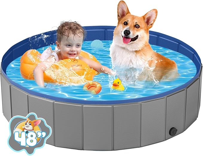 YSJILIDE Portable Dog Pool PVC Pet Swimming Bathtub Collapsible Hard Plastic Pool for Pets to Swim and Bath (L-48"x 12" Dark Grey)