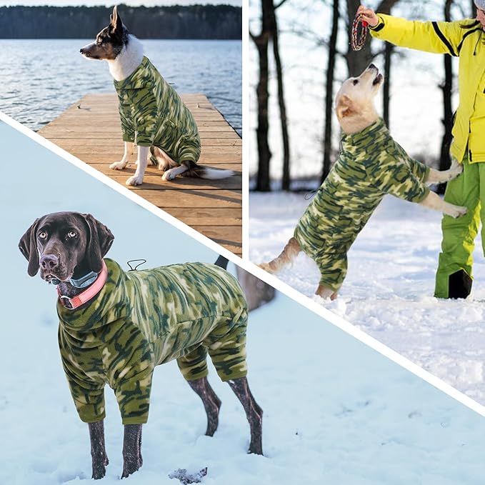 ROZKITCH Dog Long Sleeve Pajamas, Pet Windproof Warm Cold Weather Jacket Vest with Luminous Zipper, Jumpsuit Apparel Outfit Clothes for Small Medium Large Dog Camo 2XL