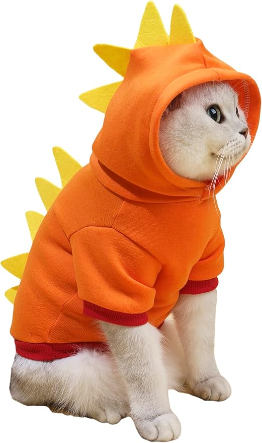 QWINEE Dinosaur Hoodie Warm Jacket Christmas Halloween Costume Clothes for Puppy Kitten Small Medium Dogs Cats Orange L