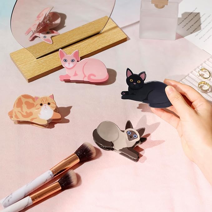 Cat Hair Claw Clips for Women Girls Cute Small Hairpins Hairgrips For Short Long Hair Breastpin Gift Idea For Her Daughter Kitty Lovers Girl's School Companions Set of 6