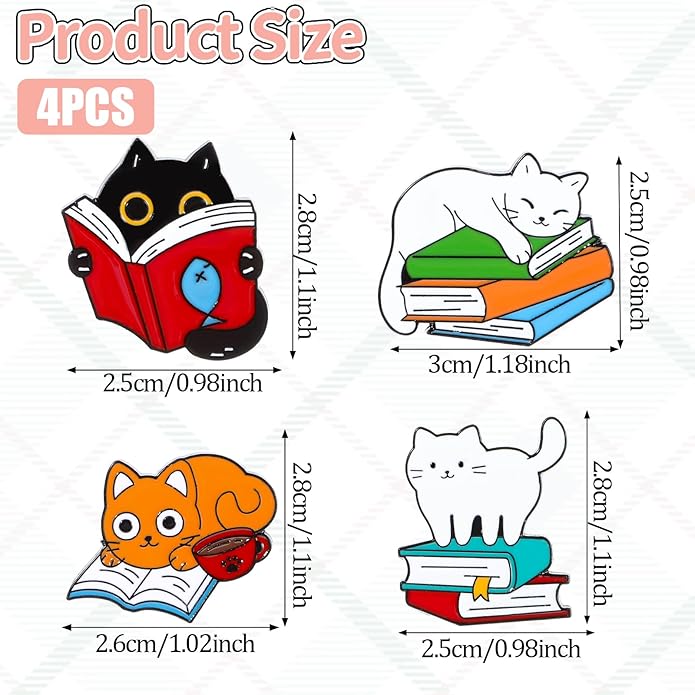 7 Pcs Enamel Pin Funny Reading Animal Brooch Alloy Cute Cartoon Lapel Pins Cat Clip Decoration Badges for Backpacks Clothes Jackets Bags Hat