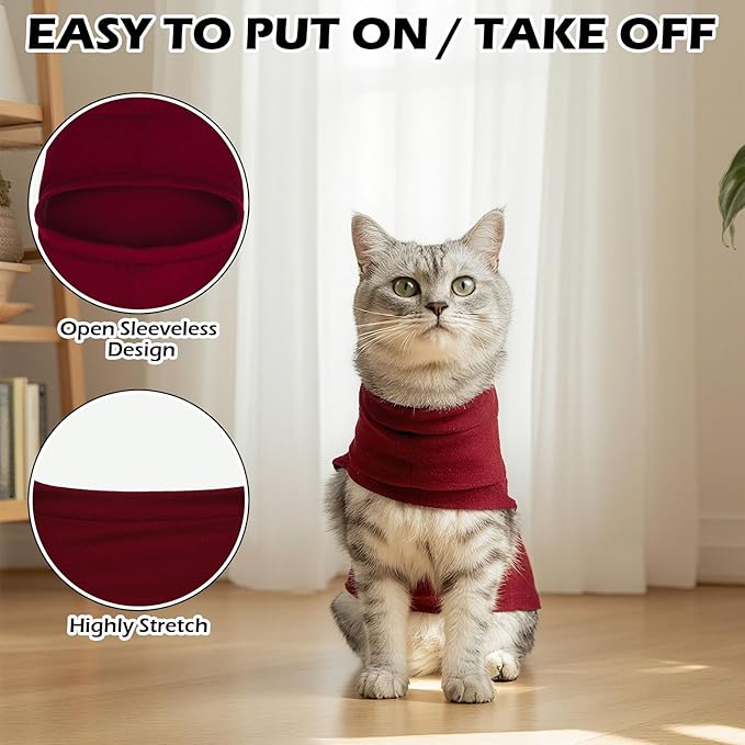 EXPAWLORER Soft Cat Sweater - Sweaters for Cats Only Warm Kitten Clothes, Fall and Winter Pet Coat Pullover Design, Fleece Sweatshirt Clothing Also for Puppy Small Dogs, Red Medium