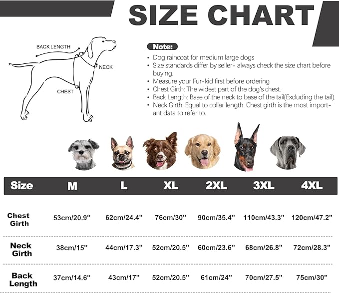 Dog Raincoats for Large Dogs, Waterproof Dog Rain Coat with Adjustable Built-in Harness & Back Zipper, Reflective Strip, Removable Hood, for Rainy Walks, Muddy Roads - Black L