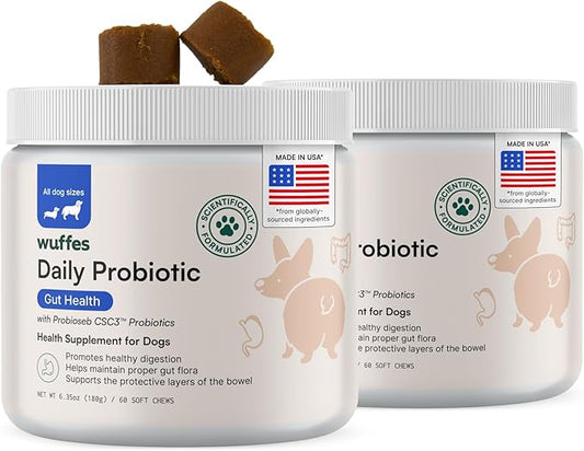 Wuffes Daily Probiotic for Dogs - Supports Digestive Health, Gut Balance, and Immune System - with Prebiotics, Marshmallow Root, and Pumpkin Powder (120 Chews (Pack of 2))