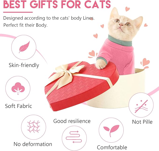 Sticky Cat Clothes Stretchy, Sphynx Hairless Sweater & Pajamas for Cats only, Soft Cat Onesie for Cats After Surgery Female Male & Hair Loss Prevention, Pink XL